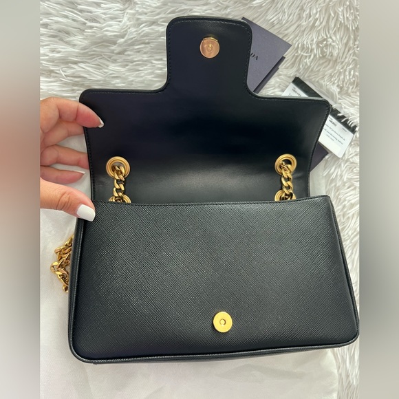 PRADA Saffiano Flap Shoulder Bag in black. - Picture 10 of 14